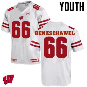 Youth Wisconsin Badgers NCAA #66 Beau Benzschawel White Authentic Under Armour Stitched College Football Jersey CZ31F64AQ
